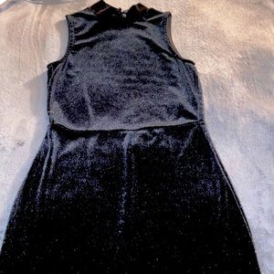 Black velvet turtleneck midi dress w/ open back